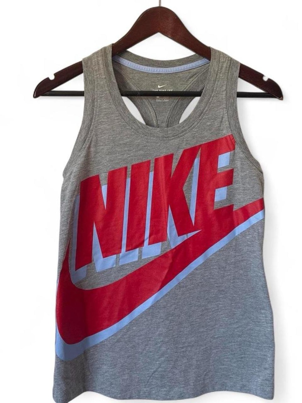 Nike Gray Racerback Tank with Red & Light Blue Logo